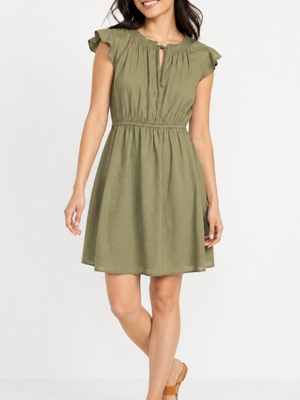 Old Navy Women's Flutter Sleeve Ruffle Dress in Olive Green Size M NWT